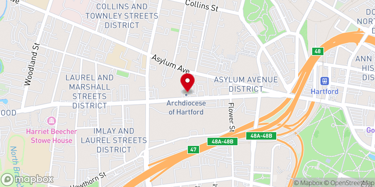 Map showing location of Archdiocese of Hartford