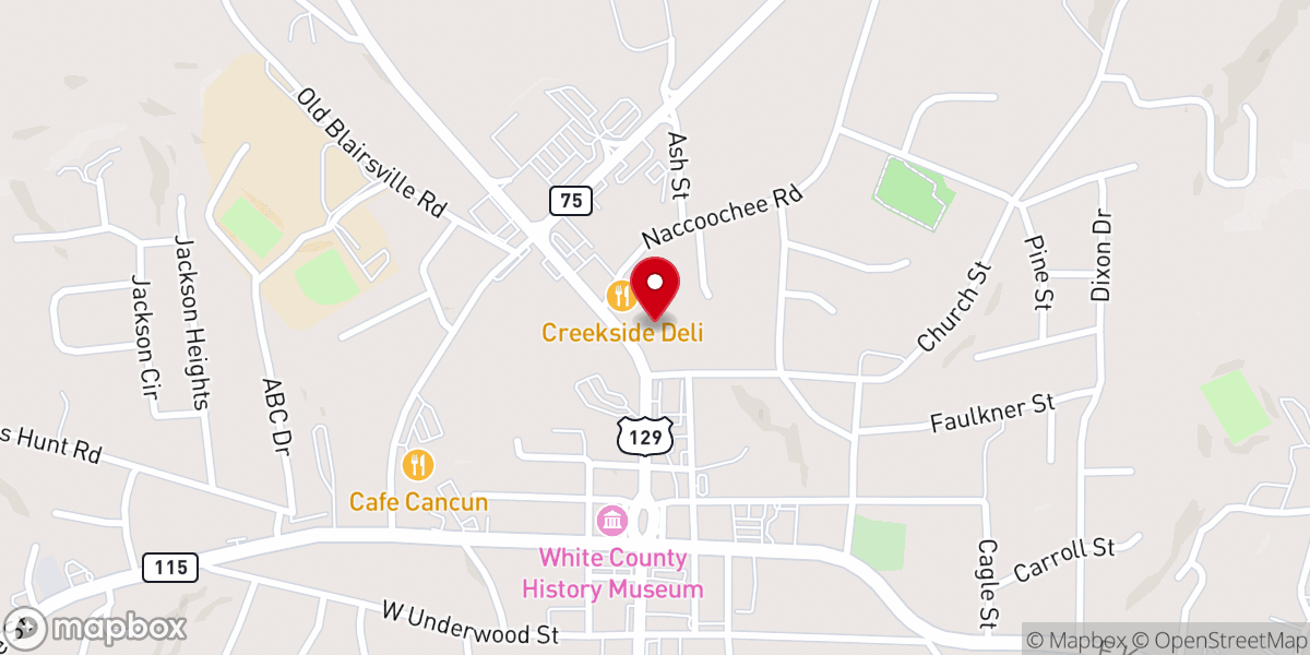 Map showing location of Cleveland First Baptist Church