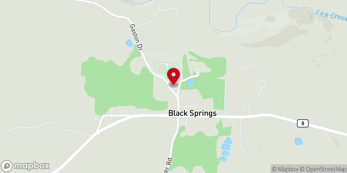 Map showing location of Black Springs Baptist Church