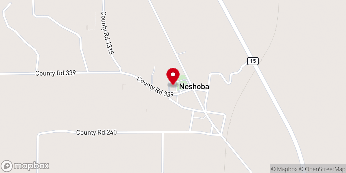 Map showing location of Neshoba Baptist Church