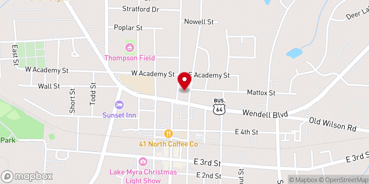 Map showing location of Wendell Baptist Church
