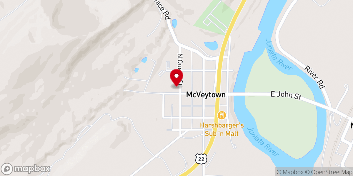 Map showing location of McVeytown Presbyterian Church