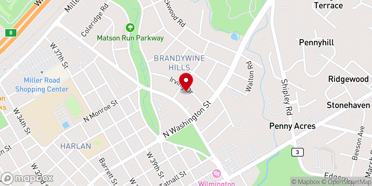 Map showing location of Brandywine Hills Minyan Incorporated