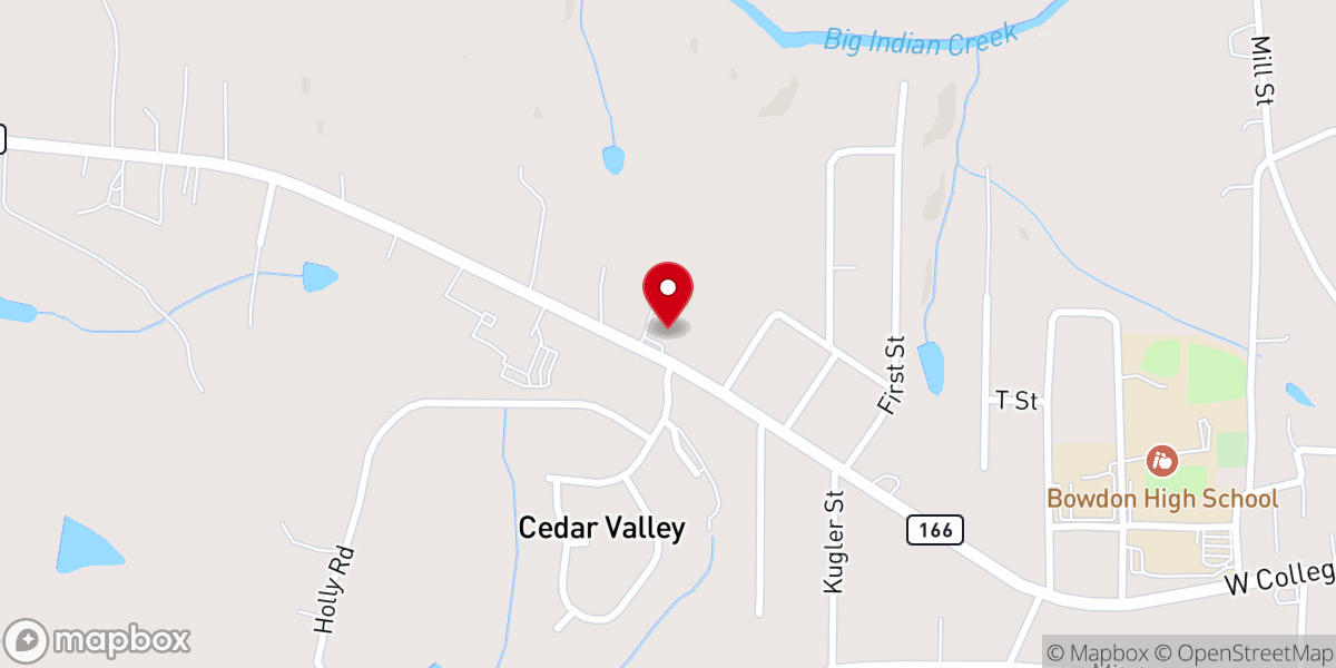 Map showing location of Bowdon Church of God in Christ