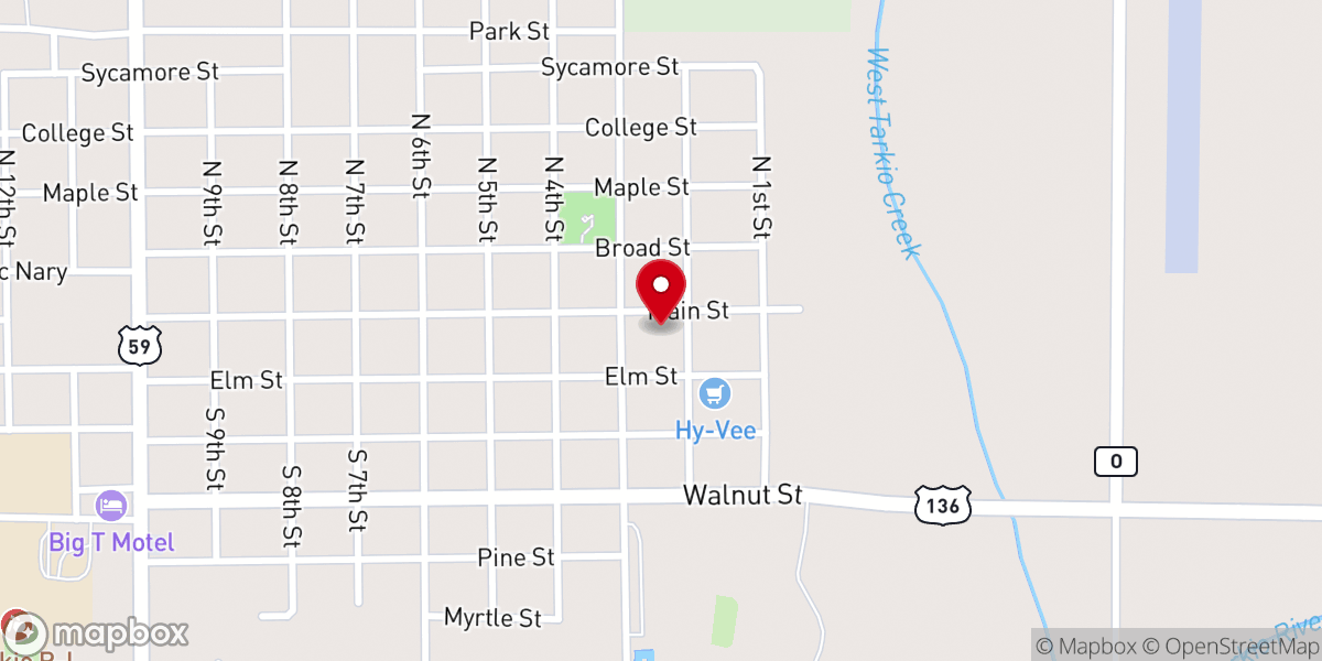 Map showing location of Tarkio Church of God