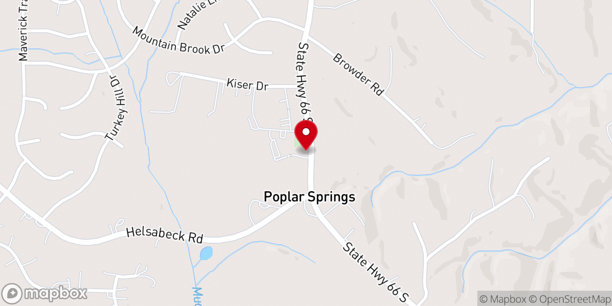 Map showing location of Poplar Springs Christian Church