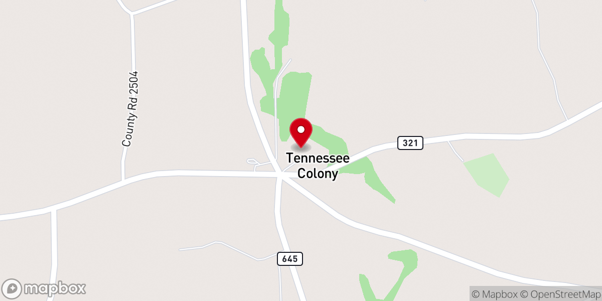 Map showing location of Tennessee Colony Community Center