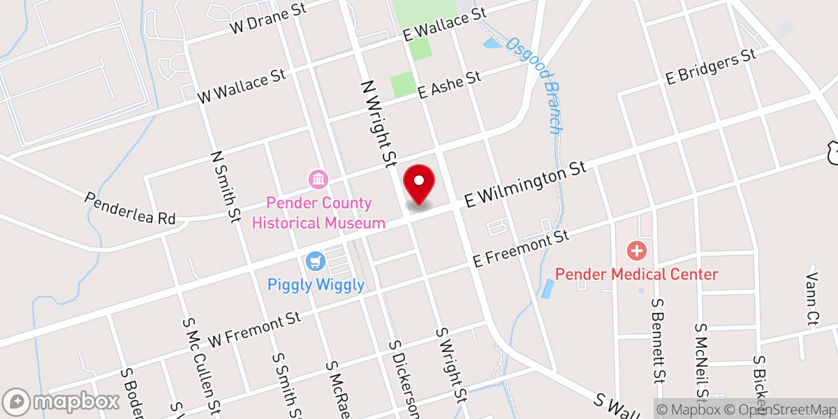 Map showing location of Burgaw Community House