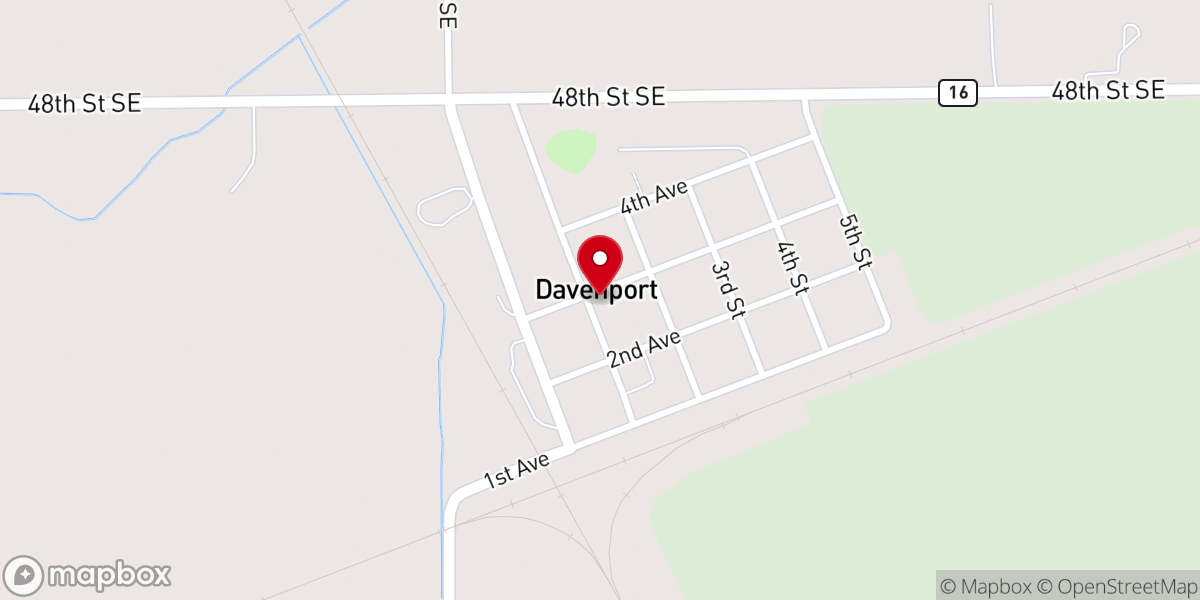 Map showing location of Davenport Lutheran Church