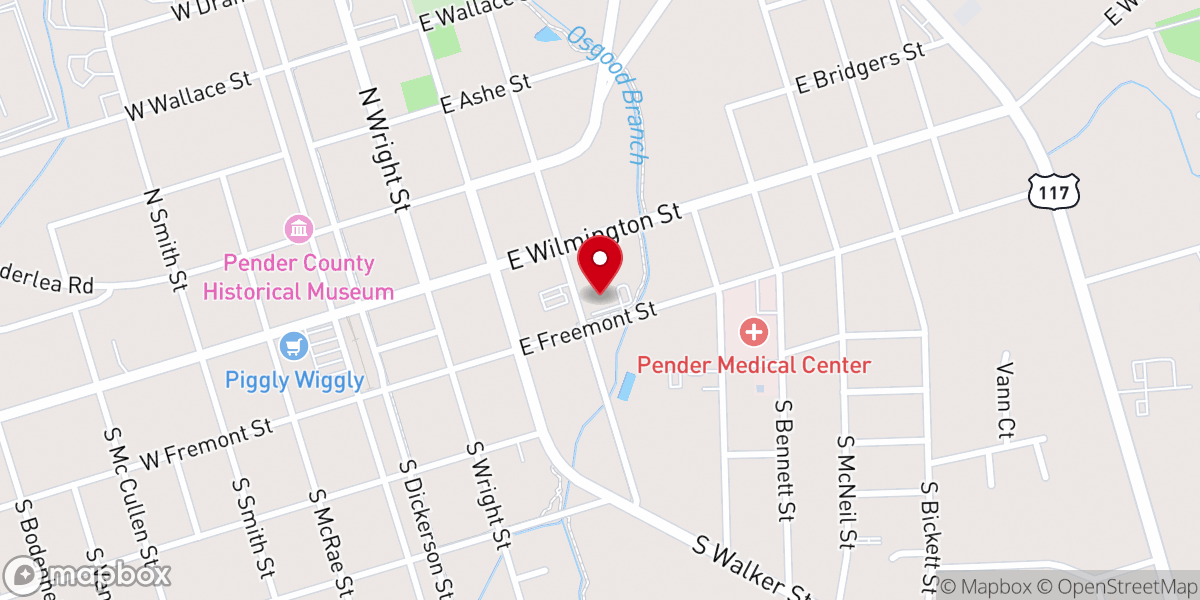 Map showing location of Pender County Register of Deeds