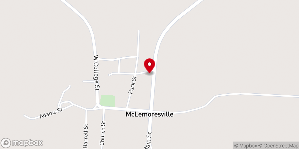 Map showing location of McLemoresville Baptist Church