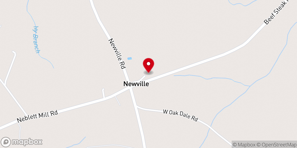 Map showing location of Newville Baptist Church