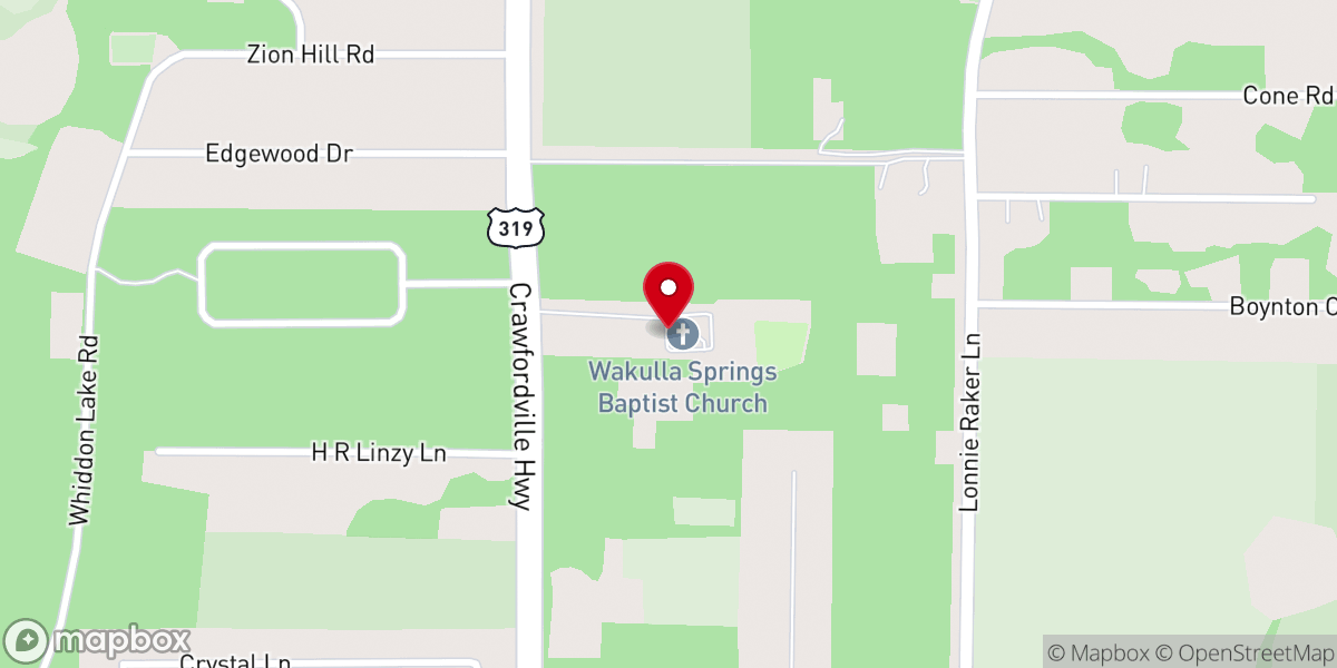 Map showing location of Wakulla Springs Baptist Church