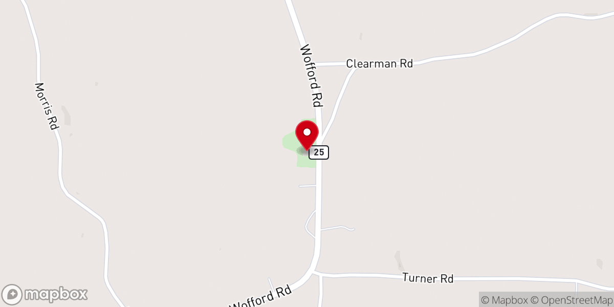 Map showing location of Wofford Church