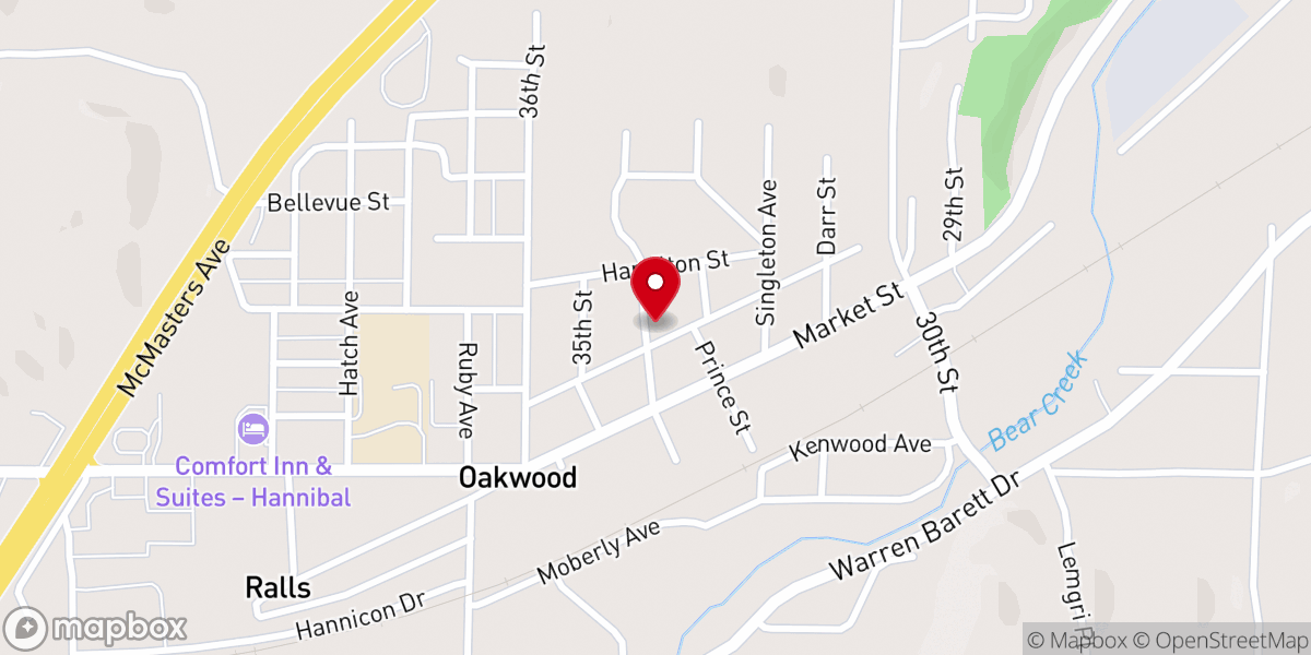 Map showing location of Oakwood Christian Church