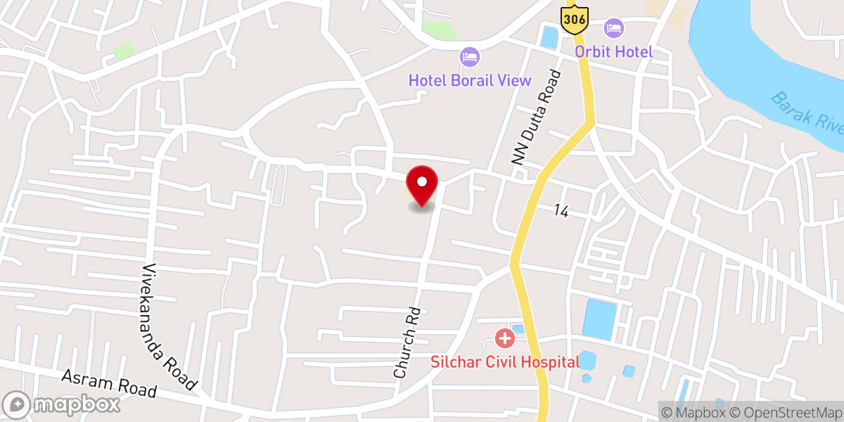 Map showing location of Presbyterian Church, Silchar