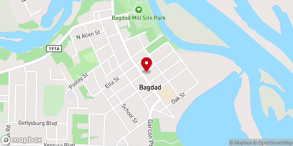 Map showing location of Bagdad Methodist Church - Food Distribution Center