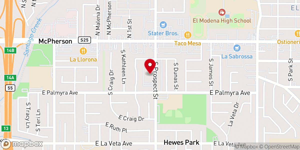 Map showing location of Orange County Christian Fellowship