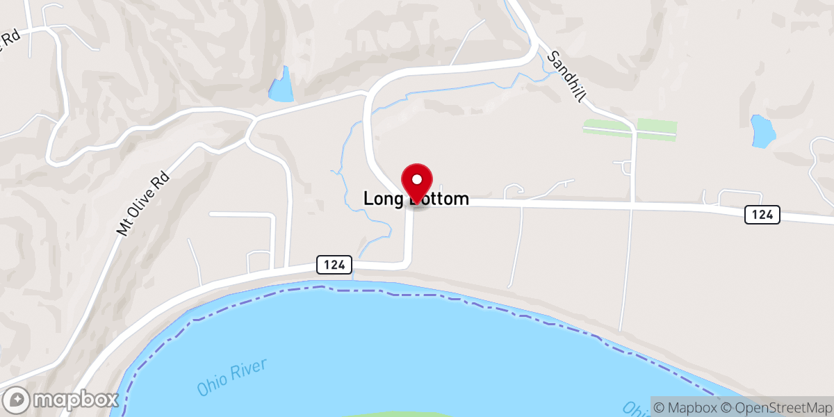 Map showing location of Long Bottom United Methodist Church