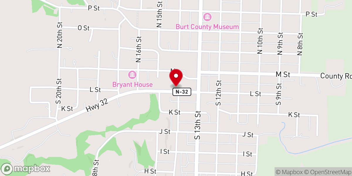 Map showing location of Tekamah United Methodist Church