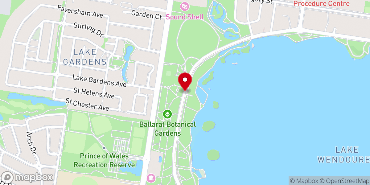 Map showing location of Ballarat Botanical Gardens