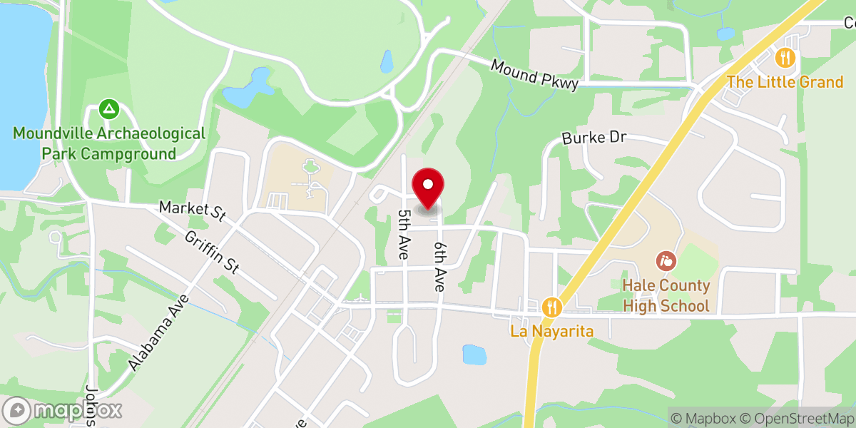 Map showing location of Moundville Baptist Church