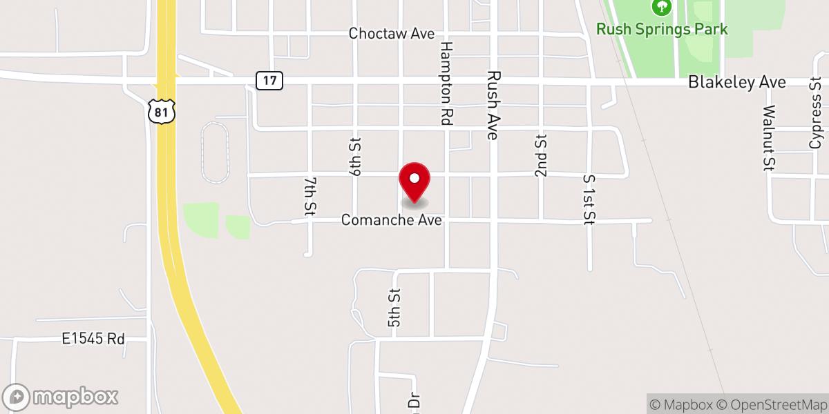 Map showing location of Rush Springs First Assembly
