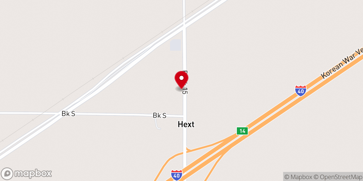 Map showing location of Hext Baptist Church
