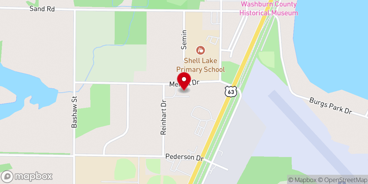 Map showing location of Shell Lake United Methodist Church