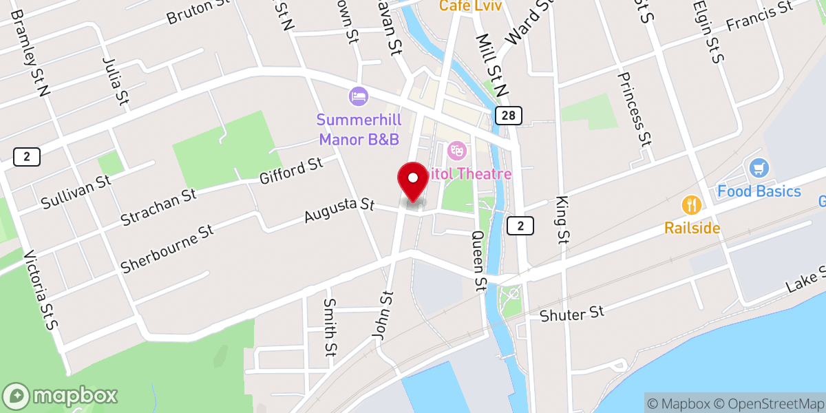 Map showing location of Port Hope First Baptist Church