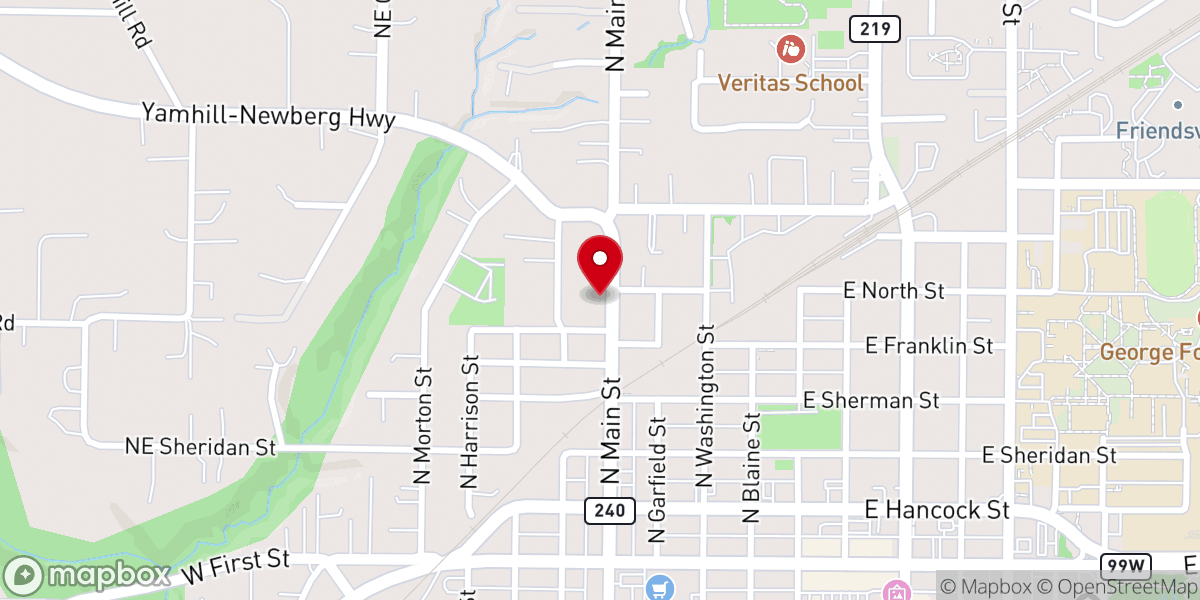 Map showing location of Calvary Chapel Newberg