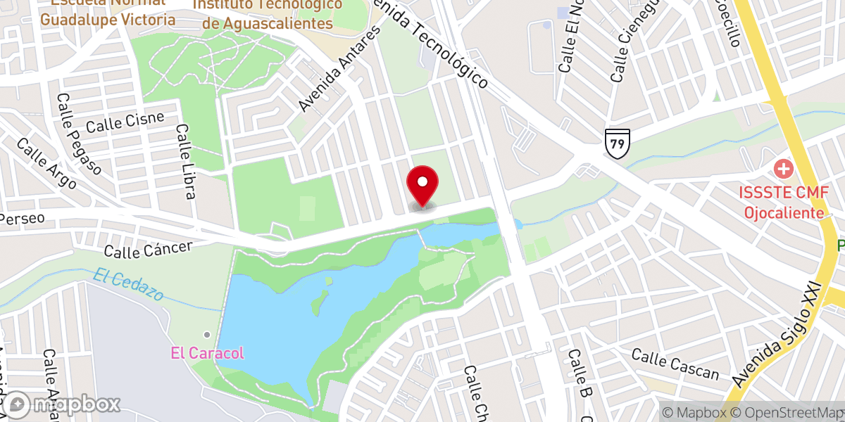 Map showing location of Capilla Calvario Aguascalientes