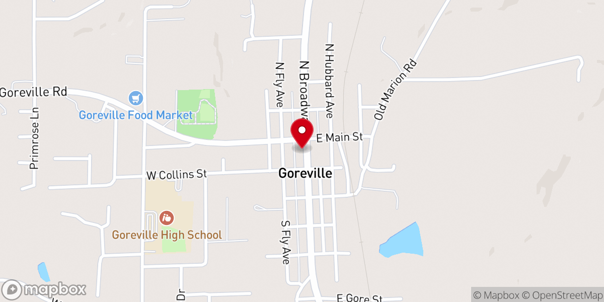 Map showing location of Goreville Village Hall