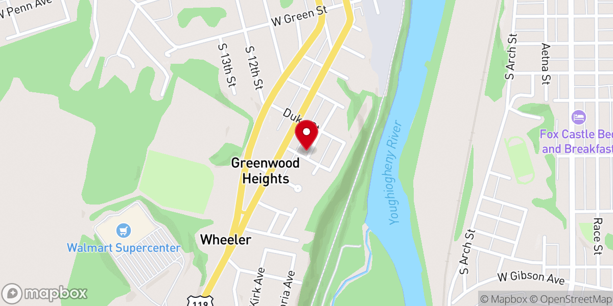 Map showing location of Greenwood Heights Church of God