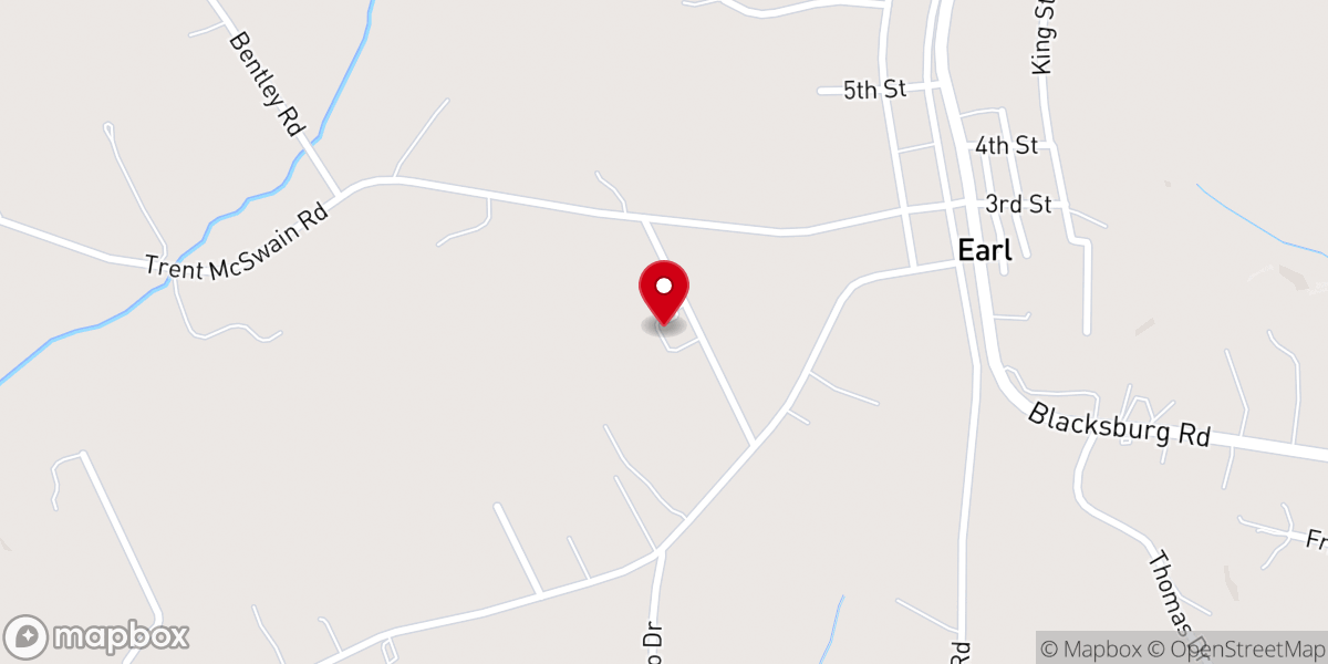 Map showing location of Earl First Baptist Church