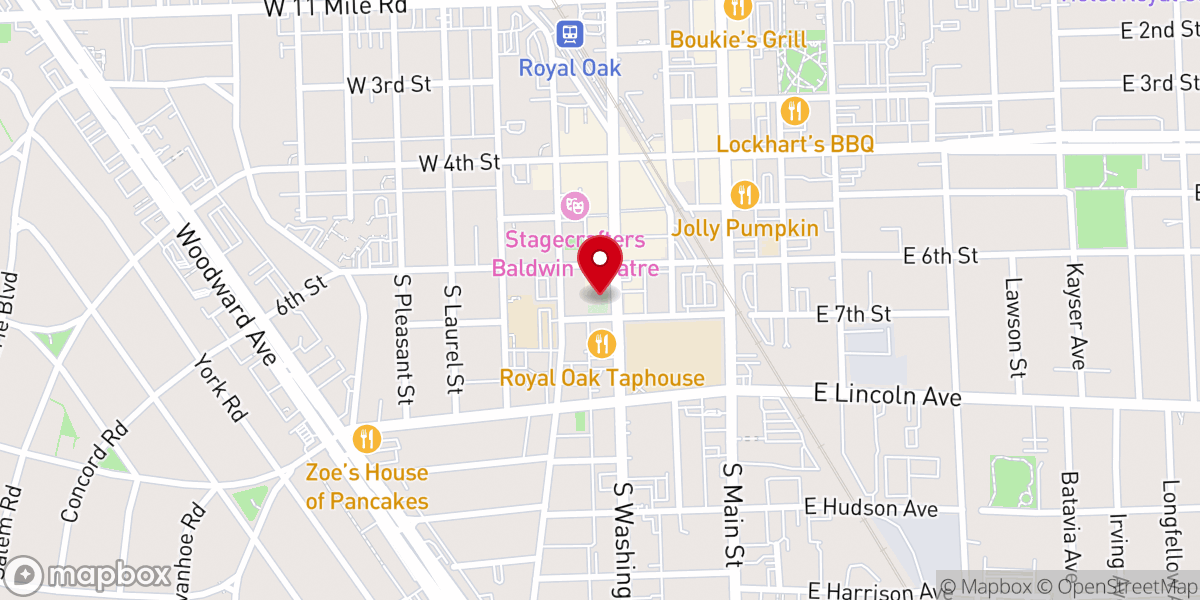 Map showing location of Royal Oak First United Methodist Church