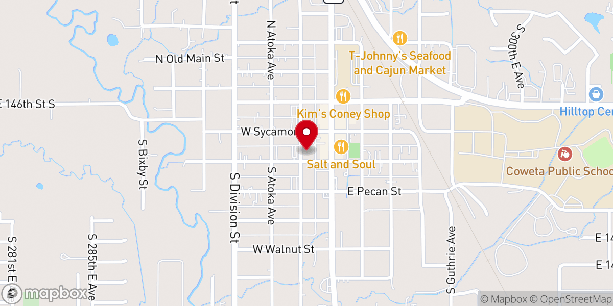 Map showing location of Coweta Church of Christ