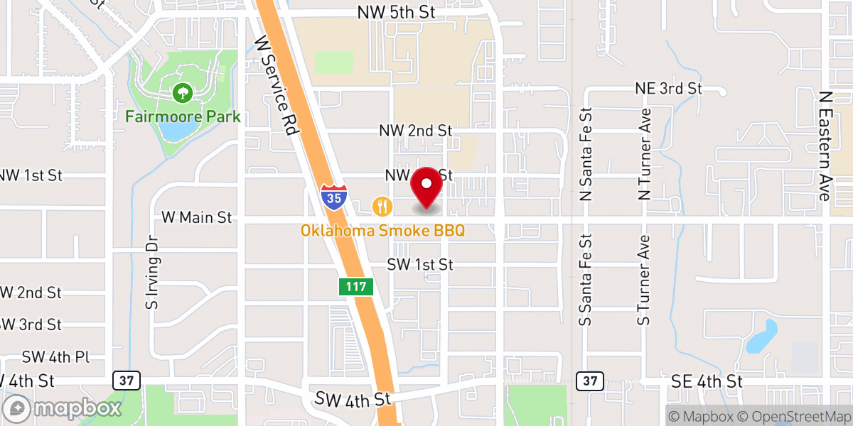 Map showing location of Moore First United Methodist Church