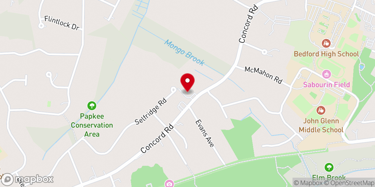 Map showing location of First Baptist Church of Bedford, MA