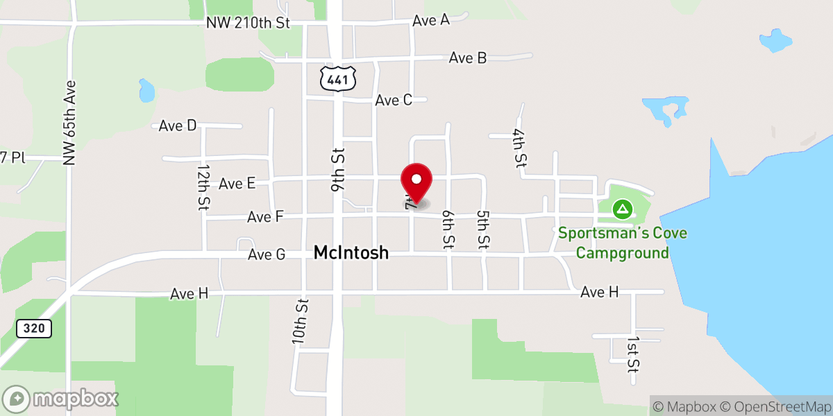 Map showing location of McIntosh Presbyterian Church
