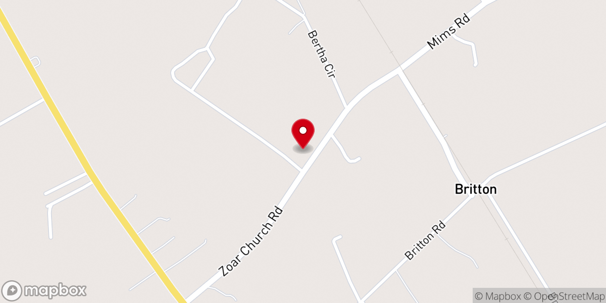 Map showing location of Zoar Church