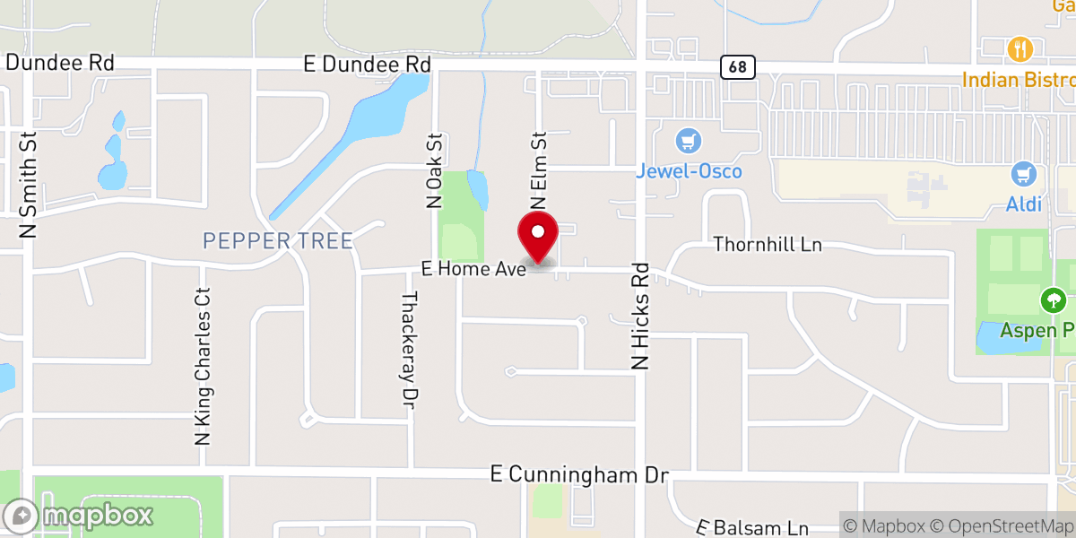 Map showing location of Palatine First Assembly of God Church