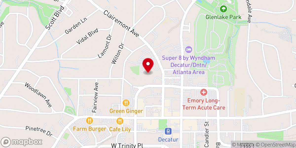 Map showing location of First Baptist Church of Decatur
