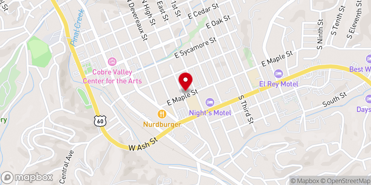 Map showing location of Globe Christian Center