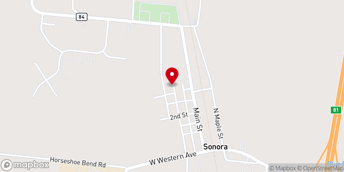 Map showing location of First Baptist Church of Sonora