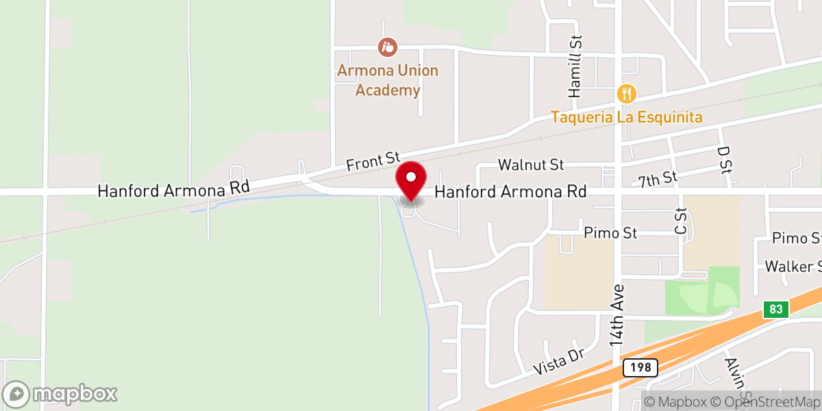Map showing location of Armona Central Assembly of God