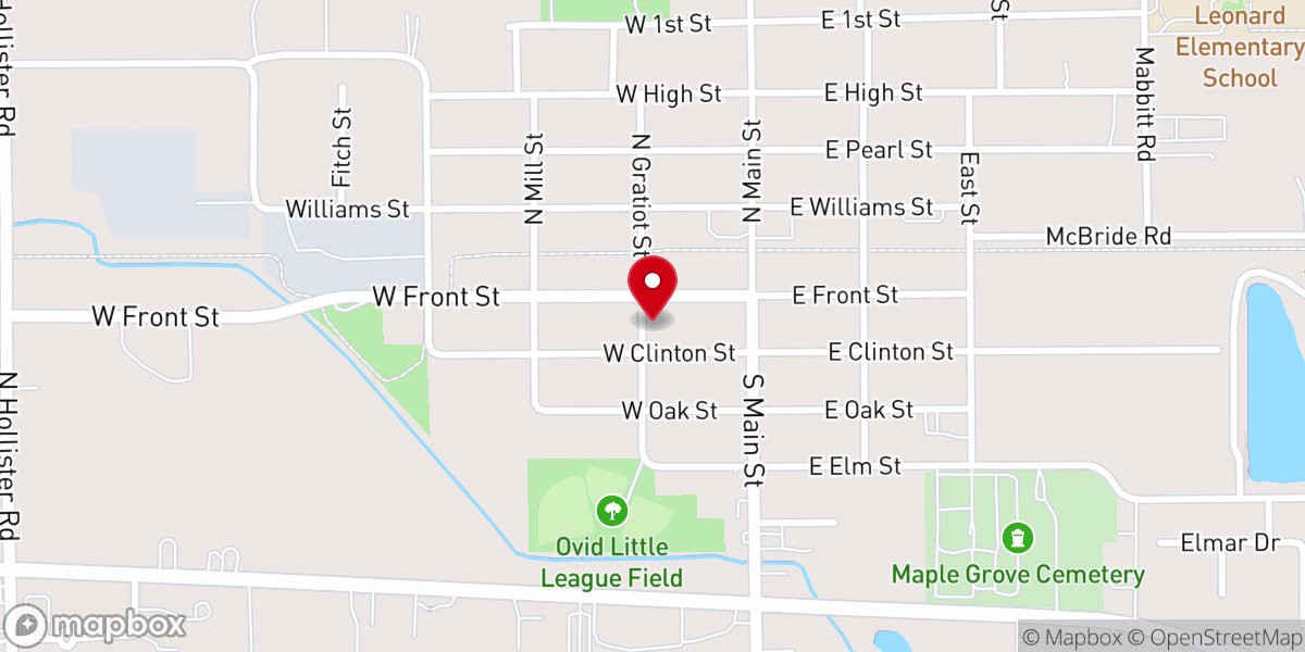 Map showing location of United Church of Ovid
