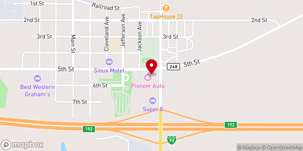 Map showing location of Pioneer Auto Museum