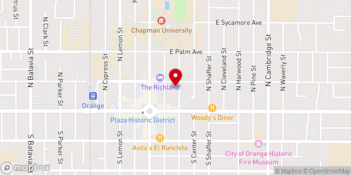 Map showing location of First Presbyterian Church of Orange
