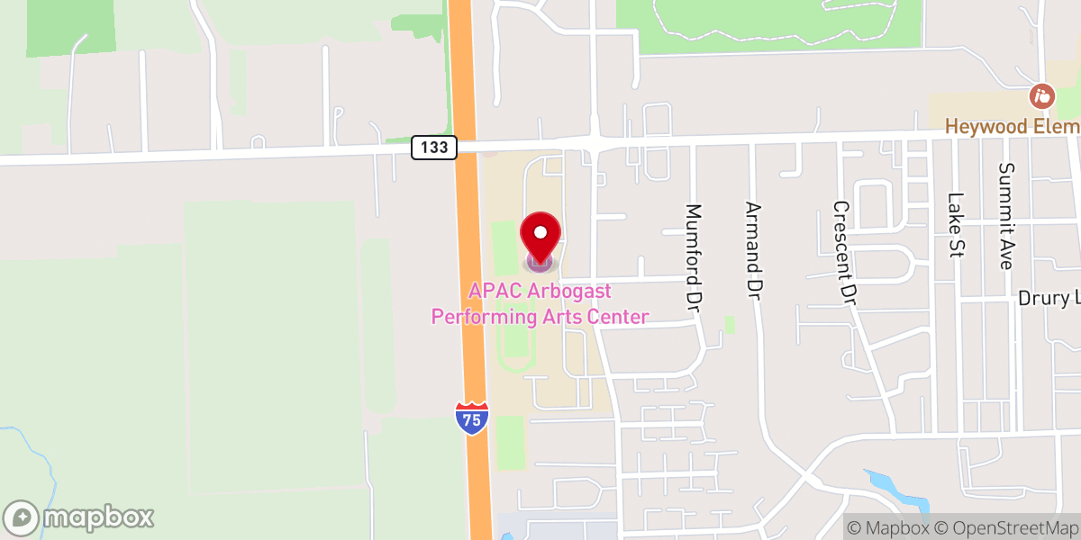 Map showing location of APAC - Arbogast Performing Arts Center